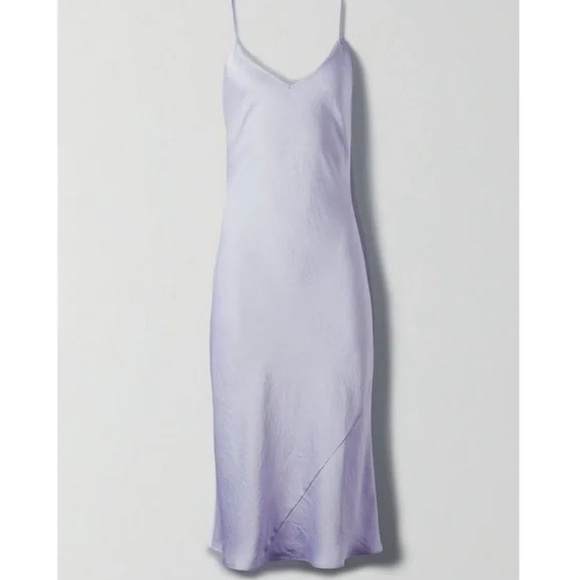 Aritzia Wilfred Only Slip Satin Midi Dress in Pale Violet - Picture 3 of 12